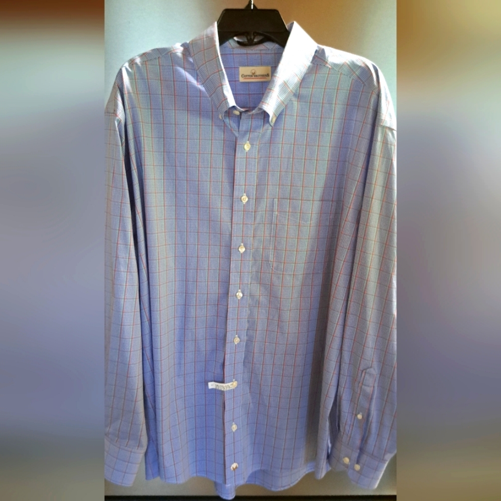 Mens Cotton Brothers Plaid Button Up Cotton Nylon Blend Office Work Church 2XL